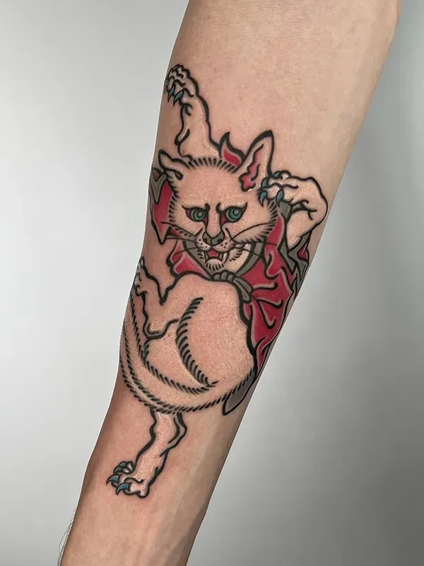 Bespoke Traditional Japanese Yokai Cat (Bakeneko) Tattoo | Daisuke Sakaguchi