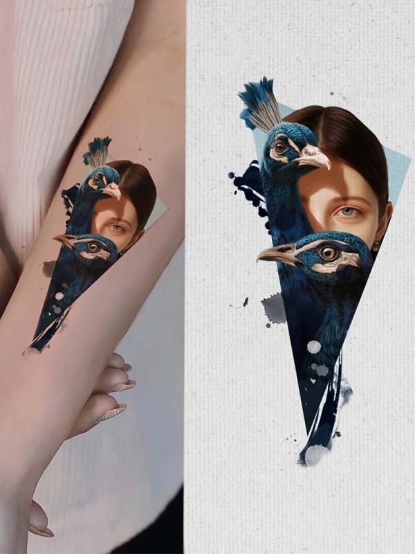 Claim this elegant abstract realism peacock portrait! Secure your next custom color and geometric piece with 15-year veteran artist Klaudia at Silent Moon Tattoo (London SE16).