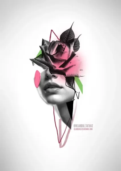 Claim this elegant abstract realism graphic rose portrait! Secure your next custom color piece with 15-year veteran artist Klaudia at Silent Moon Tattoo (London SE16).