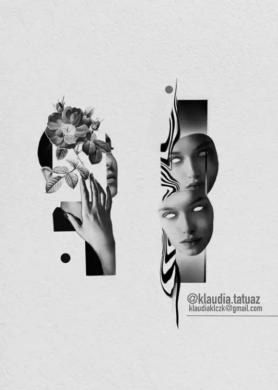 Claim your favorite dark abstract realism collage! Secure your next custom blackwork piece with 15-year veteran artist Klaudia at Silent Moon Tattoo (London SE16).