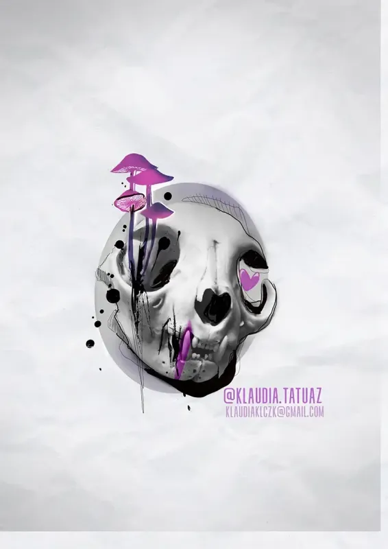 Claim this striking dark surrealism skull and glowing mushroom design! Secure your next custom piece with 15-year veteran artist Klaudia at Silent Moon Tattoo (London SE16).