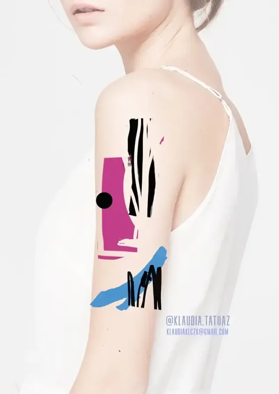 Claim this bold graphic minimalist abstract design! Secure your next avant-garde custom piece with 15-year veteran artist Klaudia at Silent Moon Tattoo (London SE16).