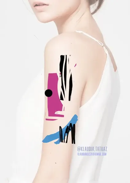 Claim this bold graphic minimalist abstract design! Secure your next avant-garde custom piece with 15-year veteran artist Klaudia at Silent Moon Tattoo (London SE16).