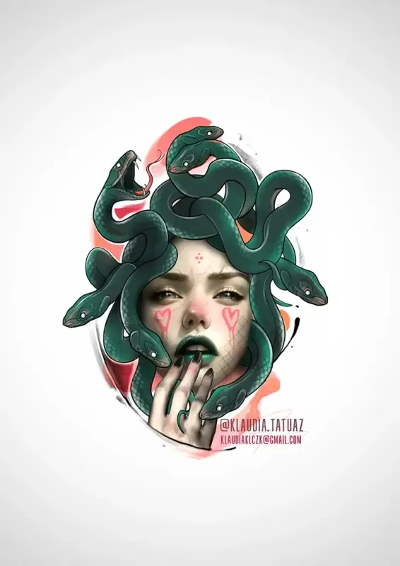 Claim this captivating custom Medusa design! Book this exclusive abstract realism piece with 15-year veteran artist Klaudia at Silent Moon Tattoo (London SE16).