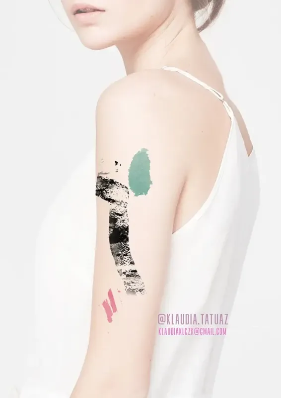 Claim this expressive minimalist abstract brushstroke design! Secure your next avant-garde custom piece with 15-year veteran artist Klaudia at Silent Moon Tattoo (London SE16).