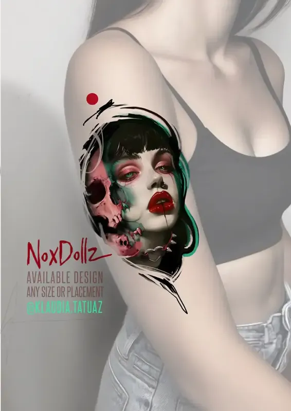 Claim the exclusive "NoxDollz" design today. This striking abstract realism portrait by 15-year veteran artist Klaudia is up for grabs at Silent Moon Tattoo (London SE16). Available for any size or placement.