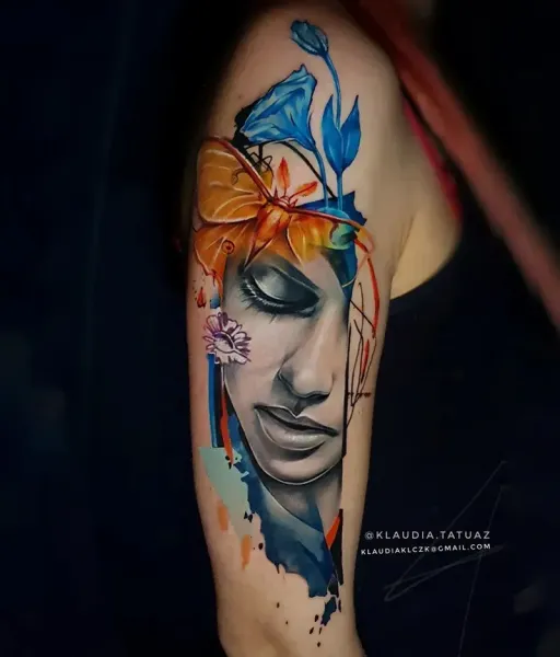 Transform your surrealism vision into reality! Book your custom mixed-media abstract portrait piece with 15-year veteran artist Klaudia at Silent Moon Tattoo (London SE16).