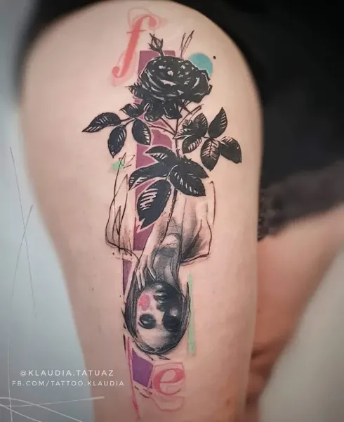 Transform your surrealism vision into reality! Book your custom mixed-media abstract portrait piece with 15-year veteran artist Klaudia at Silent Moon Tattoo (London SE16).