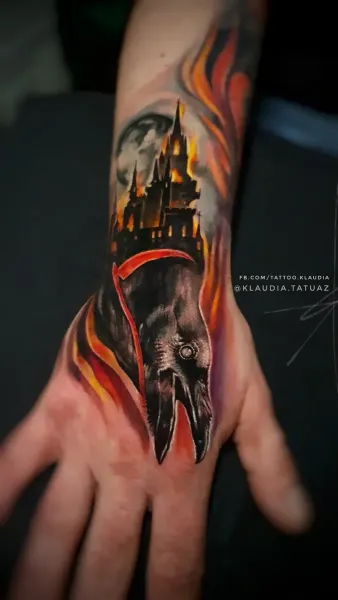 Transform your dark fantasy vision into reality! Book your custom color realism hand and forearm piece with 15-year veteran artist Klaudia at Silent Moon Tattoo (London SE16).