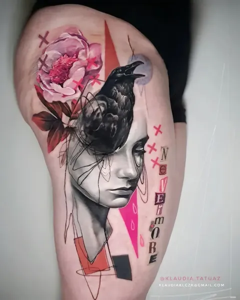 Transform your dark surrealism vision into reality! Book your custom large-scale trash polka piece with 15-year veteran artist Klaudia at Silent Moon Tattoo (London SE16).